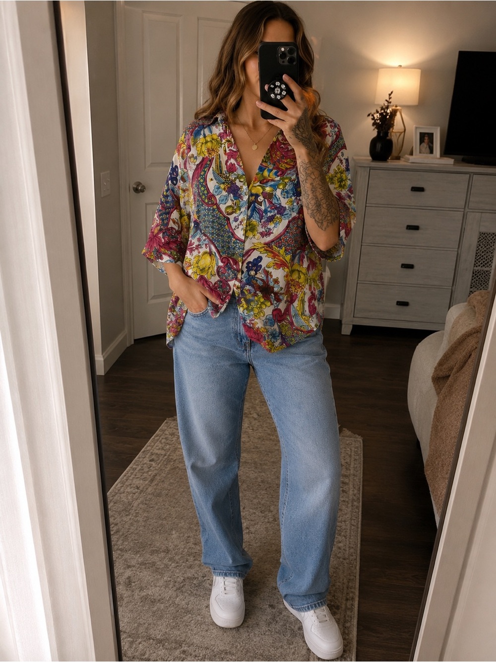 Sorrel Multicolor Floral Button Down Shirt Size Small Boho Resort